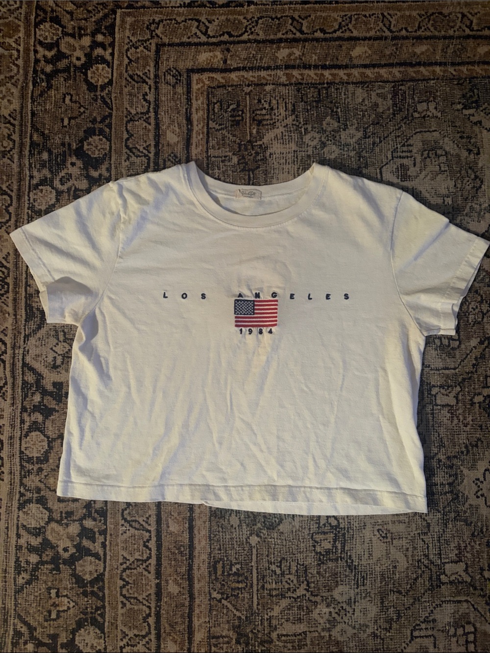 Brandy Melville White Los Angeles 1984 Flag Crop Tee one size fits most